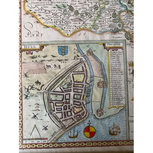 1275 - John Speede, circa 1610 'The North And East Ridings of Yorkshire' map with Hull and Richmond insets,... 