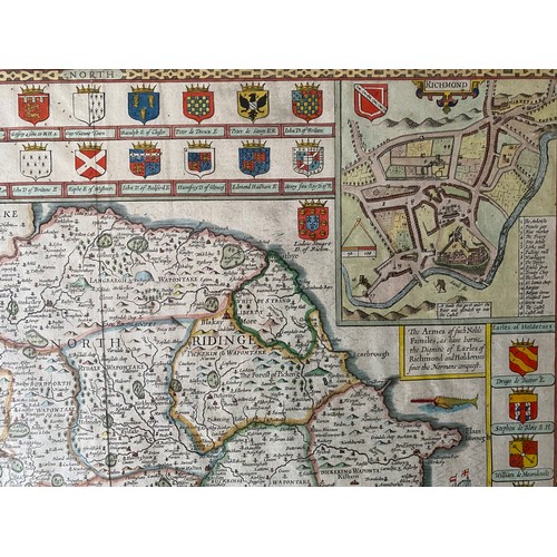 1275 - John Speede, circa 1610 'The North And East Ridings of Yorkshire' map with Hull and Richmond insets,... 