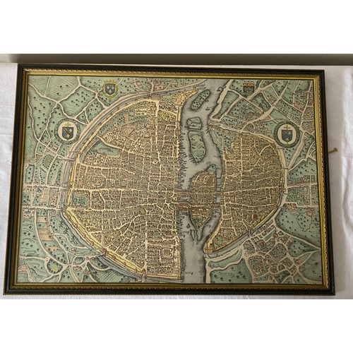 1277 - A late 16thC/early 17thC map of Paris. Framed and glazed. 39 x 55cm.