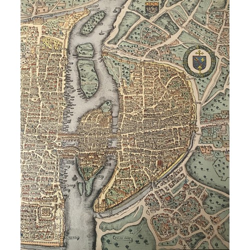 1277 - A late 16thC/early 17thC map of Paris. Framed and glazed. 39 x 55cm.