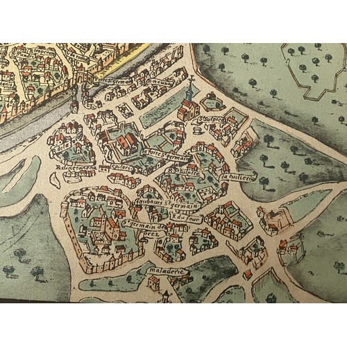 1277 - A late 16thC/early 17thC map of Paris. Framed and glazed. 39 x 55cm.