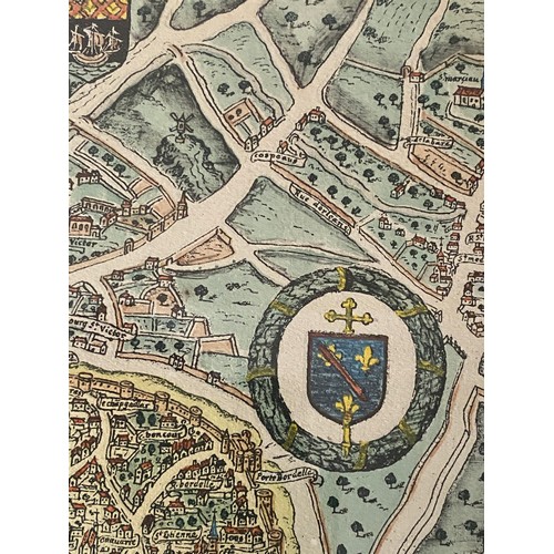 1277 - A late 16thC/early 17thC map of Paris. Framed and glazed. 39 x 55cm.