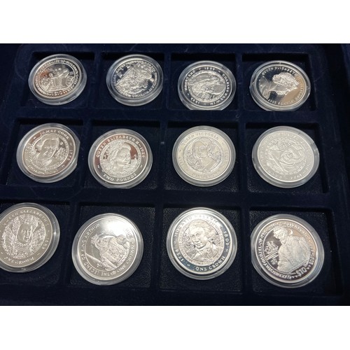 677 - Silver Proof coin collection - The Greatest Britons and other Silver Proof coins in a wooden case, w... 