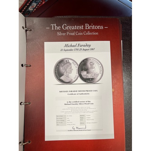 677 - Silver Proof coin collection - The Greatest Britons and other Silver Proof coins in a wooden case, w... 