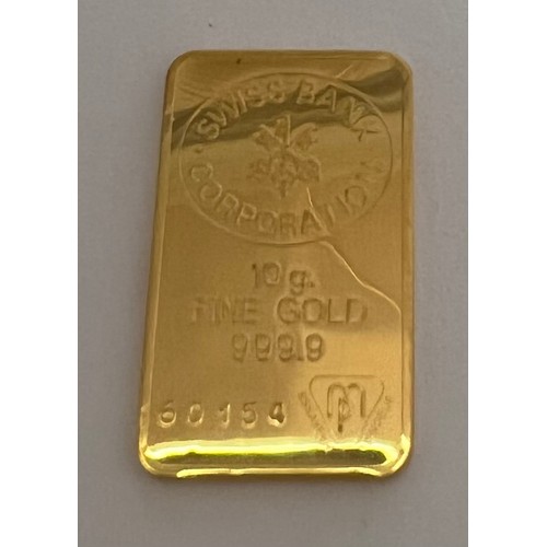 681 - A 10gm fine gold Swiss Bank Corporation ingot.