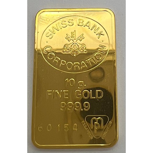 681 - A 10gm fine gold Swiss Bank Corporation ingot.