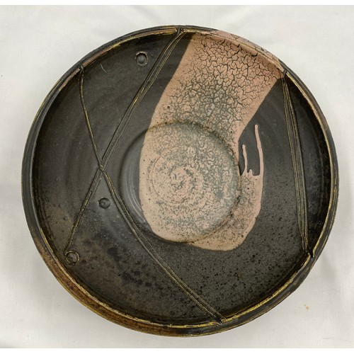 375 - Charles Bound (b.1939) Large wood fired bowl of abstract design with impressed potters seal to base.... 