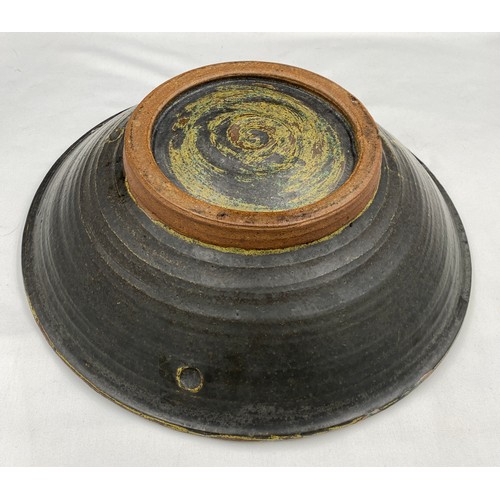 375 - Charles Bound (b.1939) Large wood fired bowl of abstract design with impressed potters seal to base.... 