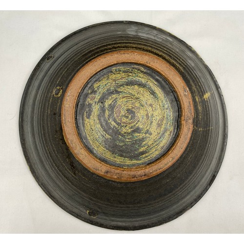 375 - Charles Bound (b.1939) Large wood fired bowl of abstract design with impressed potters seal to base.... 