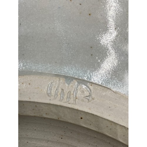 378 - Studio pottery - Rudie Delanghe shallow bowl, with  crackle glaze, incised signature and makers mark... 