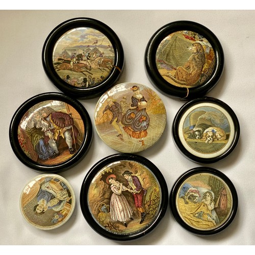 381 - Eight prattware pot lids to include scenes 'The 2nd Appeal' C1860, High Life, Pompey & Caesar, Ice S... 