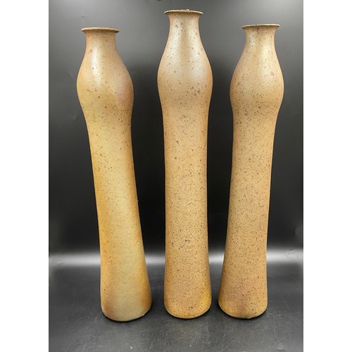 383 - Joanna Constantinidis (1927- 2000) 'Three Sisters' three tall stoneware cylindrical vases. Tallest 6... 