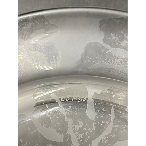 493 - Emma Bridgewater- Early etched glass with abstract leaf pattern. All etched 'E.B' and dated to base ... 