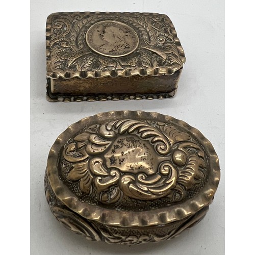 887 - Two hallmarked silver boxes Birmingham, other marks rubbed with Victorian 6 pence to top, bash to co... 