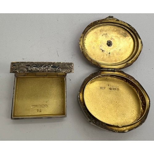 890 - Continental silver and enamel box marked .925 with an engraved silver, gilt lined box 3 x 2.5cm Birm... 