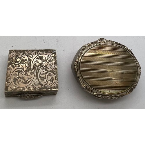 890 - Continental silver and enamel box marked .925 with an engraved silver, gilt lined box 3 x 2.5cm Birm... 