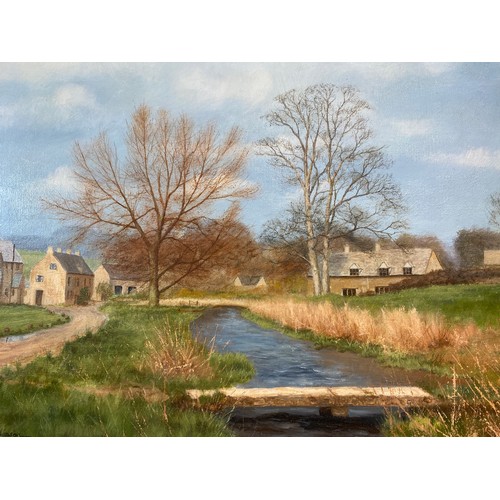 1304 - Bill Makinson oil on canvas signed L.L. Cotswolds scene. Picture size 44.5 x 60cm and 2 smaller oil ... 