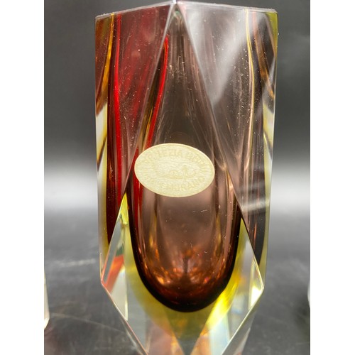 482 - Three pieces of glass, two Murano sommerso vases one 20cm h and one 16cm h, with faceted sides, toge... 