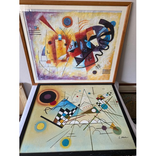 1302 - Two abstract paintings one oil on canvas by C Penn measuring, visible image, 52cm h x 62cm w, other ... 