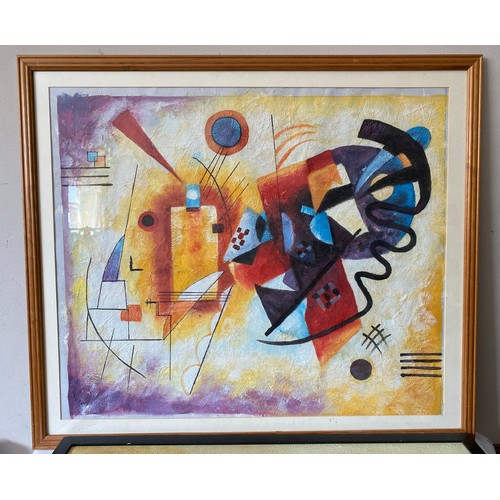 1302 - Two abstract paintings one oil on canvas by C Penn measuring, visible image, 52cm h x 62cm w, other ... 