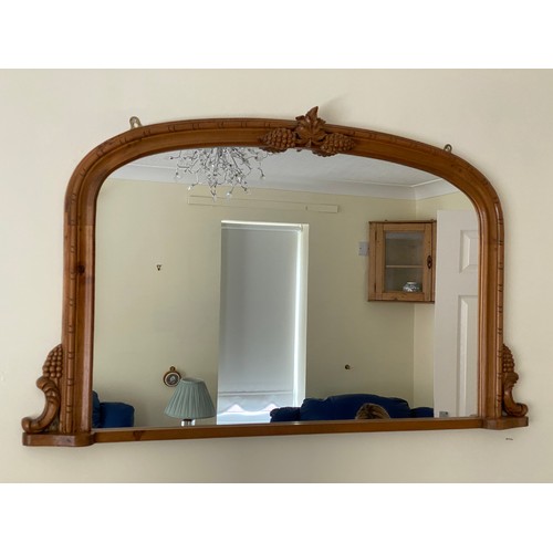 1151 - Pine over mantle mirror. 69 h x 113cm w.