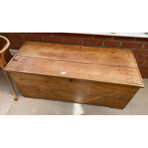 137 - A pine blanket box with candle box to interior. 47 h x 115 l x 16cm d.