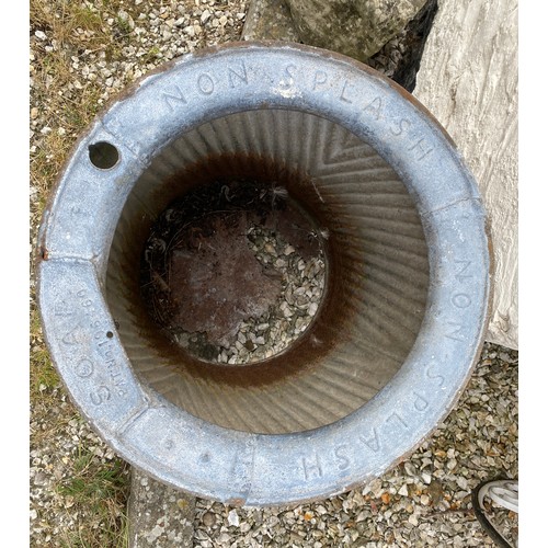 204 - A galvanised dolly tub inscribed 'Non Splash' and 'Soap' to the top rim. 53 h x 49cm diam.