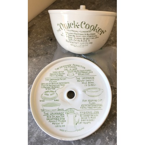 Grimwade's 'Quick Cooker Bowl'. Cream with green instructions