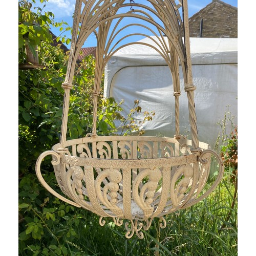 211 - Ornate metal painted hanging basket approx. 80cm h x 37.5cm diameter of bowl.