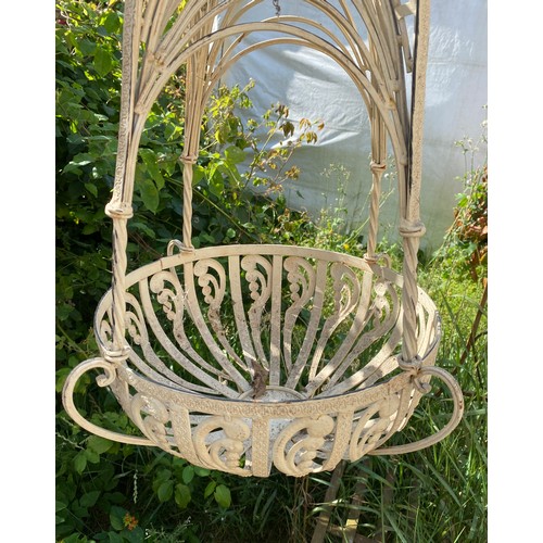 211 - Ornate metal painted hanging basket approx. 80cm h x 37.5cm diameter of bowl.