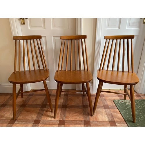 76 - Three mid century chairs. 80 h x 42cm to seat, 40 cm at widest.