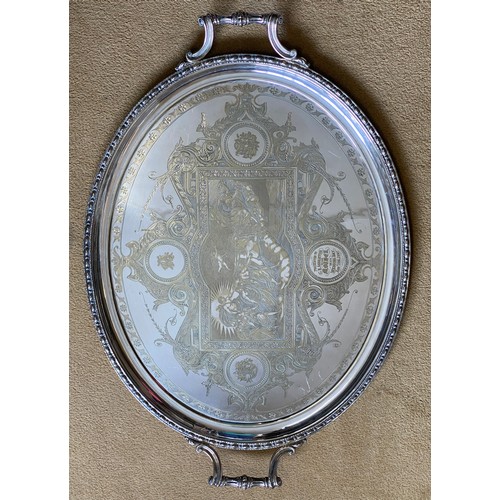 785 - Three good quality large silver plate trays, largest 73cm x 49cm and engraved 