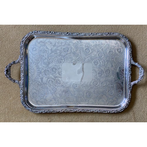 785 - Three good quality large silver plate trays, largest 73cm x 49cm and engraved 