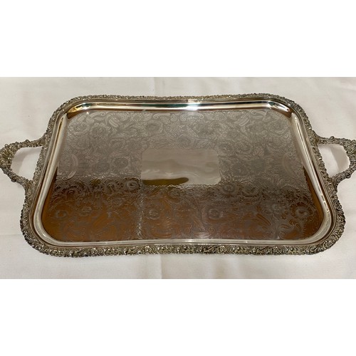 785 - Three good quality large silver plate trays, largest 73cm x 49cm and engraved 