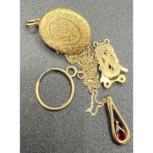 571 - Oval locket with anchor to front, tests as 15ct gold with 9ct gold clasp, 9ct sleeper earring and 9c... 