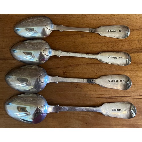 798 - Four silver tablespoons London 1852 maker George Aldwinckle. Total weight 317gm. Initials to top.