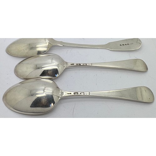 799 - Two bottom marked silver spoons London 1774 maker William Fearn together with single tablespoon Lond... 