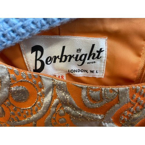 717 - Vintage 1960's Berbright of London orange and gold lurex shift dress with orange lining. Marked size... 