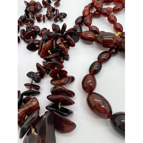 564 - Two amber bead necklaces, approx lengths 60 & 80cm l.