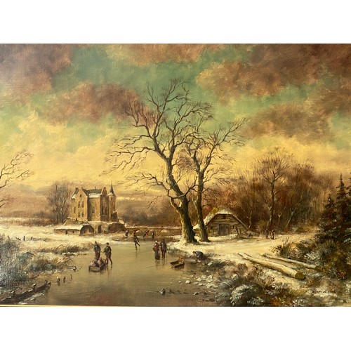 1280 - Stephan De Hann (b 1914) oil painting on canvas in a gilt composite frame signed LR. Dutch winter la... 