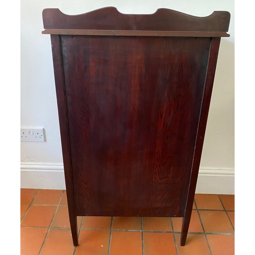 73 - Mahogany display cabinet with four covered shelves, 100cm h, 56cm w x 37.5cm d.