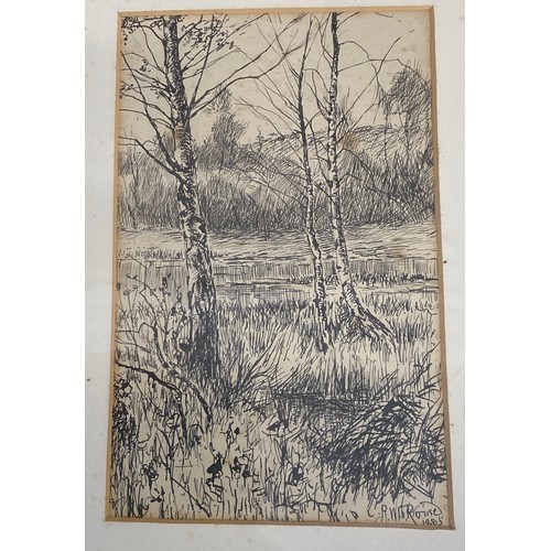 1104 - Oak frame 48cm h x 89cm w containing three 19thC prints, one by David Bates, one by R W Rouse 1885 t... 
