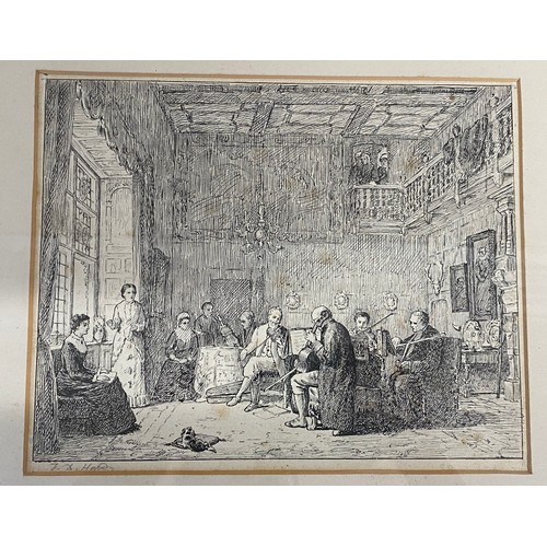 1104 - Oak frame 48cm h x 89cm w containing three 19thC prints, one by David Bates, one by R W Rouse 1885 t... 