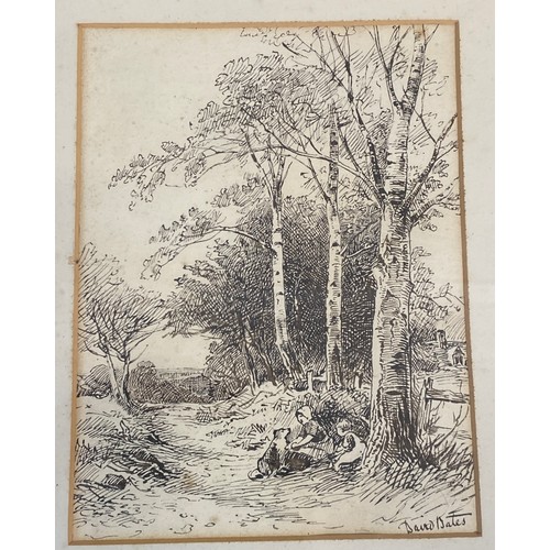 1104 - Oak frame 48cm h x 89cm w containing three 19thC prints, one by David Bates, one by R W Rouse 1885 t... 