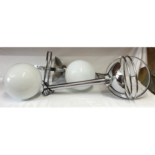 1075 - Pair of very large hanging Art Deco chrome lights 92cm h with shades, approx 38cms h x 37cm diameter... 