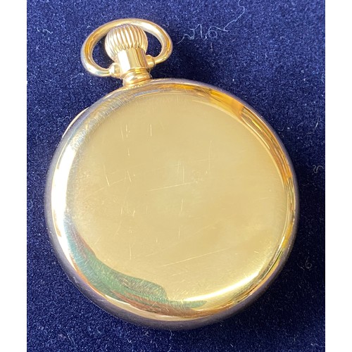 911 - A 9ct gold cased pocket watch. Dennison watch case company. 5cm d. 84gm.