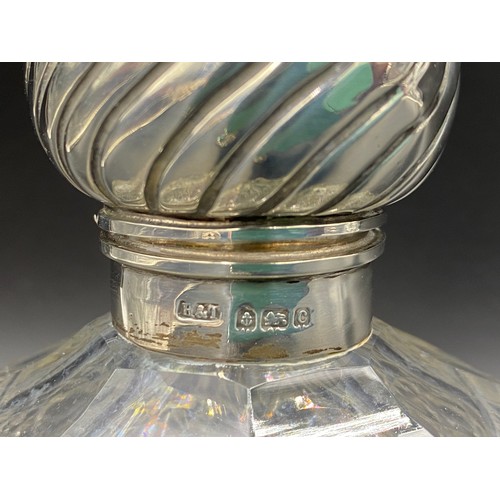 812 - Two cut glass perfume bottles, one with silver decorative top Birmingham 1902 maker Hilliard & Thoma... 