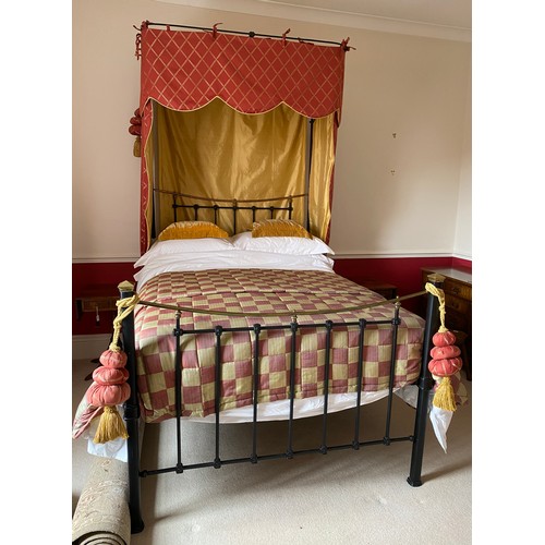 91 - Brass and iron half tester double bedstead. 4' 6'' wide.