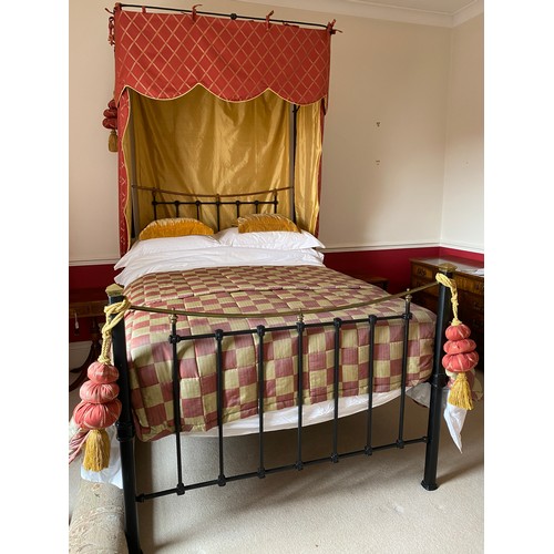 91 - Brass and iron half tester double bedstead. 4' 6'' wide.