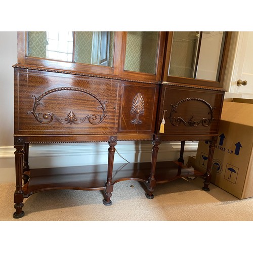 95 - Edwardian mahogany and inlaid two glazed doors over 2 solid doors display cabinet. 192 h x  131 w x ... 